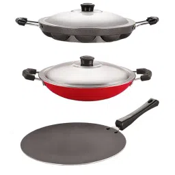 Nirlon Non-Stick Red Aluminium yAppam Appachatti & Concave Tawa Cookware Gift Set - (2.6mm)-20