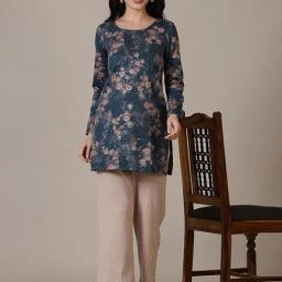 AURELIA Grey Polyester Floral Kurti-image-77