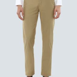 Louis Philippe Khaki  Slim Fit Flat Front Trousers-image-8