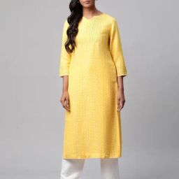 Linen Club Women Yellow Printed Kurta-image-48