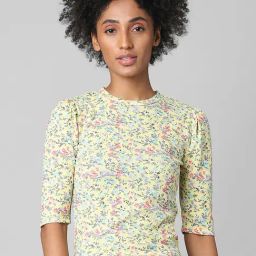Only Yellow Printed Round Neck Top-image-3