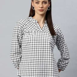 Cottinfab White Cotton Regular Fit Checks Top-image-40