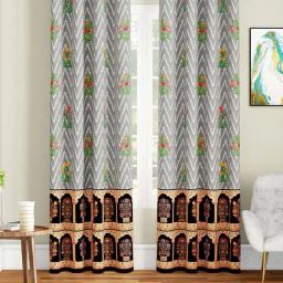 SEJ by Nisha Gupta Grey Polyester 9 Ft. Long Door Curtain - Set of 2-39