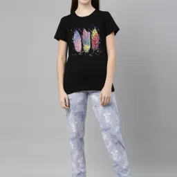 Kryptic Black & Blue Printed T-Shirt With Pyjamas-image-61
