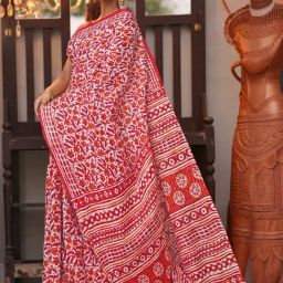 Unnati Silks Red Cotton Printed Saree With Unstitched Blouse-picture-25