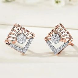 P.N.Gadgil Jewellers Gleaming Cube 18kt Rose Gold & Diamond Stud Earring For Woman-image-39
