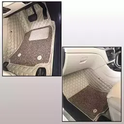 Auto Pearl Beige Luxury Leatherite 7D Car Floor Mats Compatible with Carnival-image-93