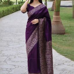 Anjaneya Sarees Purple Banarasi Silk Woven Design Saree with Unstitched Blouse-image-23