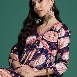 Sangria Paisley Print Sequinned Velvet Finish Empire Kurta with Palazzos-picture-33
