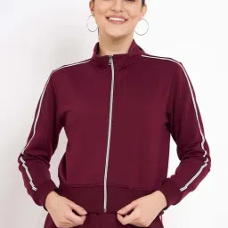 BRINNS Burgundy Fleece Front Open Jacket-image-65