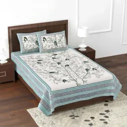 JaipurFabric Green Pure Cotton 180 TC The Natural World Single Bedsheet with 2 Pillow Covers-picture-13