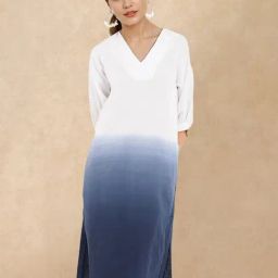 RAREISM White Blended Ombre Three-Quarter Sleeves Dress-image-56