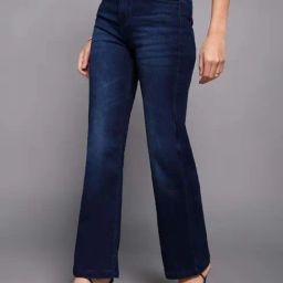 Miss Chase Navy Blue Wide Leg Mid Rise Clean Look Regular Stretchable Denim Jeans-image-79