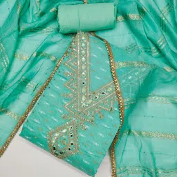 KALINI Teal Chanderi Butti Silk Embroiderd & Coding Work Unstitched Dress Material image 3