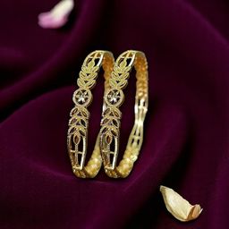 AccessHer Set Of 4 Gold-Plated Floral Textured Details-Studded Bangles-image-40
