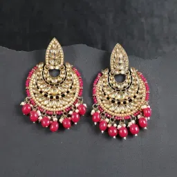 Priyaasi Gold-Plated Stone Studded Chandbali With Mehroon Beads-image-65