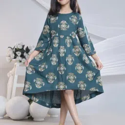 Misbis Girls Green Comfort Fit Printed Dress-image-83