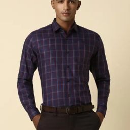Allen Solly Navy Cotton Slim Fit Checks Shirt-image-61
