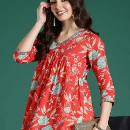 Indo Era Pink Cotton Regular Fit Printed Kurta-image-25