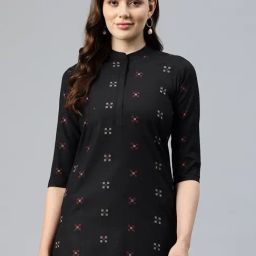 One Femme Black Cotton Embroidered A Line Kurti-picture-35