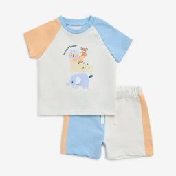 HOP Baby by Westside Multicolour Printed Cotton T-Shirt with Shorts Set-image-38