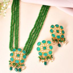 Silvermerc Designs Gold-Plated Kundan Stone Studded & Beaded Jewellery Set-picture-36