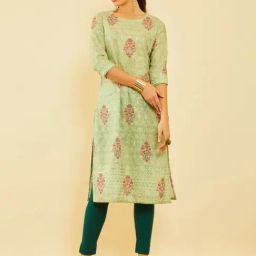 Soch Sap Green Poly Cotton Floral Printed Kurta With Embroidered Details-image-36