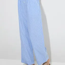 Superstar by Westside Blue Striped High-Rise Cotton Pants-picture-16