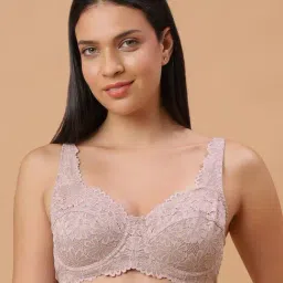 Soie Beige Regular Fit Embroidered Bra-42