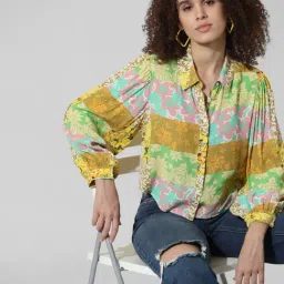 Only Yellow Viscose Floral Print Shirt-image-69