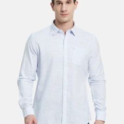 Mettle Blue Cotton Regular Fit Striped Shirt-image-26