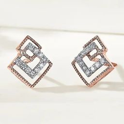 P.N.Gadgil Jewellers Prismatic Union 18kt Yellow Gold & Diamond Stud Earring For Woman-image-2
