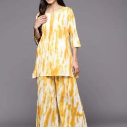 Libas Mustard Cotton Printed Tunic Pyjamas Set-picture-3