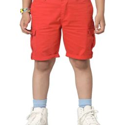 Under Fourteen Only Kids Orange Solid Cargo Shorts-image-62