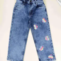 Kiddopanti Girls Light Rag Wash Blue Denim Applique Regular Fit Jeans-picture-48
