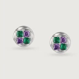 Mia by Tanishq 92.5 Sterling Silver Geometric Emerald Enigma Stud Earrings-image-4