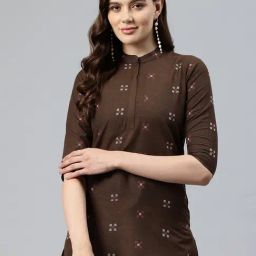 One Femme Brown Cotton Embroidered A Line Kurti-picture-38