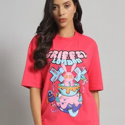 GRIFFEL Women Printed Drop-Shoulder Sleeves T-shirt-image-49