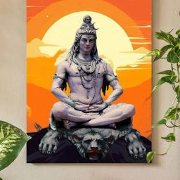 Art Street Engineered Wood Meditation Theme Of Lord Shiva Stretched Canvas Painting-image-61