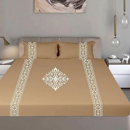 Bodycomfy Beige & White King Fitted Cotton 400 TC King Bedsheet Set 1.98 m x 1.82 m-image-28