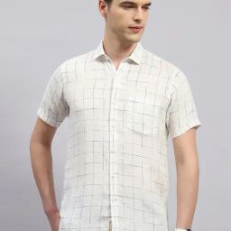 Monte Carlo White Linen Regular Fit Checks Shirt-image-44