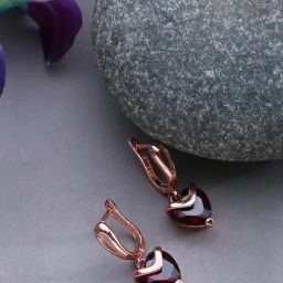 Sohi Red Rose Gold Plated Heart Shaped Drop Earrings-0