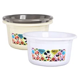 Kuber Industries White & Cream-Coloured 3 Pcs Disney Check Printed Light Weight Bath Tubs-2