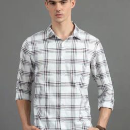 Bushirt White Regular Fit Checks Shirt-image-73