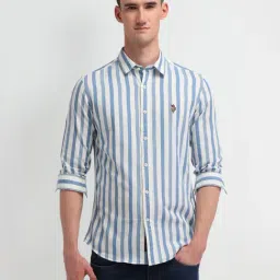 U.S. Polo Assn. Denim Co. Blue Cotton Slim Fit Striped Shirt-image-61