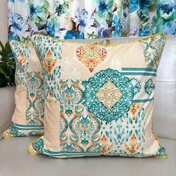 TARA Sparkling Homes Printed Yellow Velvet Cushion Cover -  Set of 2-11