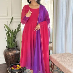 DIVASTRI Dyed Round Neck Anarkali Kurta & Trousers With Dupatta-picture-58