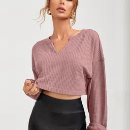 RAHI TRENDZ Women V-Neck Self Design Woollen Crop Top-picture-0