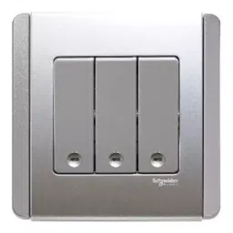 Schneider Electric NEO Vertical Dolly Switch with Blue LED 3 Gang 2 Way 10 Amp Grey Silver, E3033V2EBGS-42