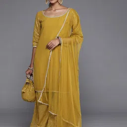 Libas Women Mustard Yellow Sequinned Kurta with Palazzos & Dupatta & Potli-21